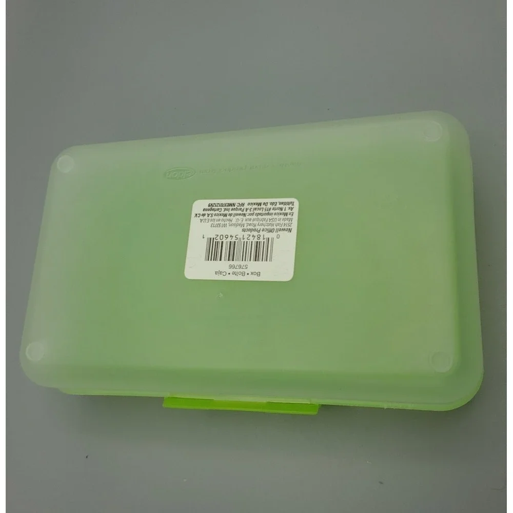 Spacemaker Vintage 1990s Plastic Pencil Case‎ Box Neon Green Top Frosted Bottom